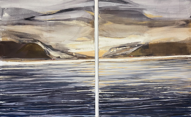 La Boca del Reloncavi diptico, 140 x 90 cm, tintas y acrilico, verano 2022